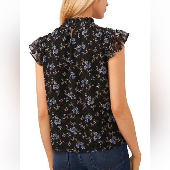 NEW CeCe Floral Smock Neck Tank Top Black Yellow Floral S - Picture 3 of 15